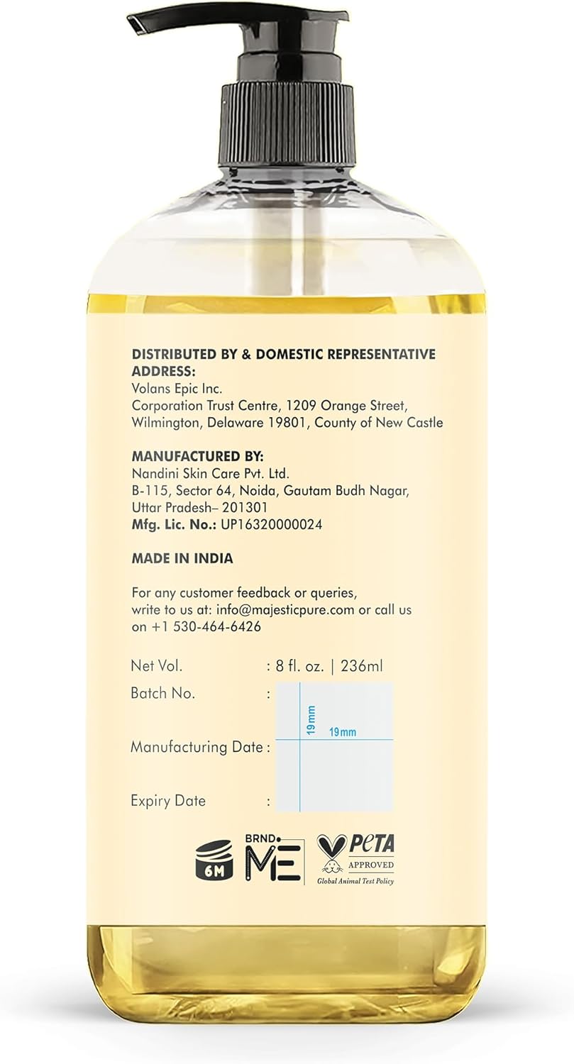 Majestic Pure Oil - 100% Pure and Natural- Cold Pressed & Hexane Free Natural Hair Growth Oil for Eyelashes, Eyebrows, Skin, Body, Face, Nails & Scalp - Coconut & Vanilla Formula Vitamin E Oil 8 Fl Oz