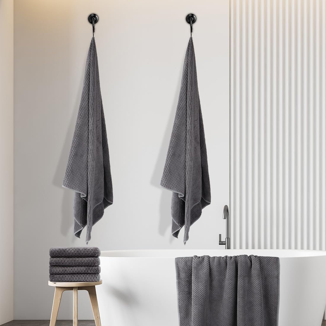 HOMEXCEL 8 Piece Bath Towel Set, Microfiber Bathroom Towel - 2 Bath Towels, 2 Hand Towels, and 4 Wash Cloths, Super Soft, Highly Absorbent Towels for Bathroom, Gym, Hotel, and Spa (Grey)
