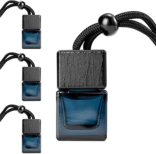 4 Pack Empty Hanging Car Air Freshener Bottles, Refillable Essential Oil Diffuser for Car & Office, Aromatherapy Decor Cube
