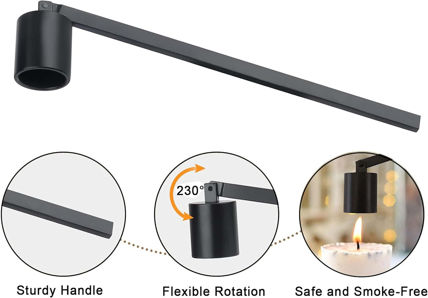 Candle Snuffer, Candle Snuffer Extinguisher with Long Handle, Black Stainless Steel Wick Flame Snuffer for Putting Out Candle Flame Safely