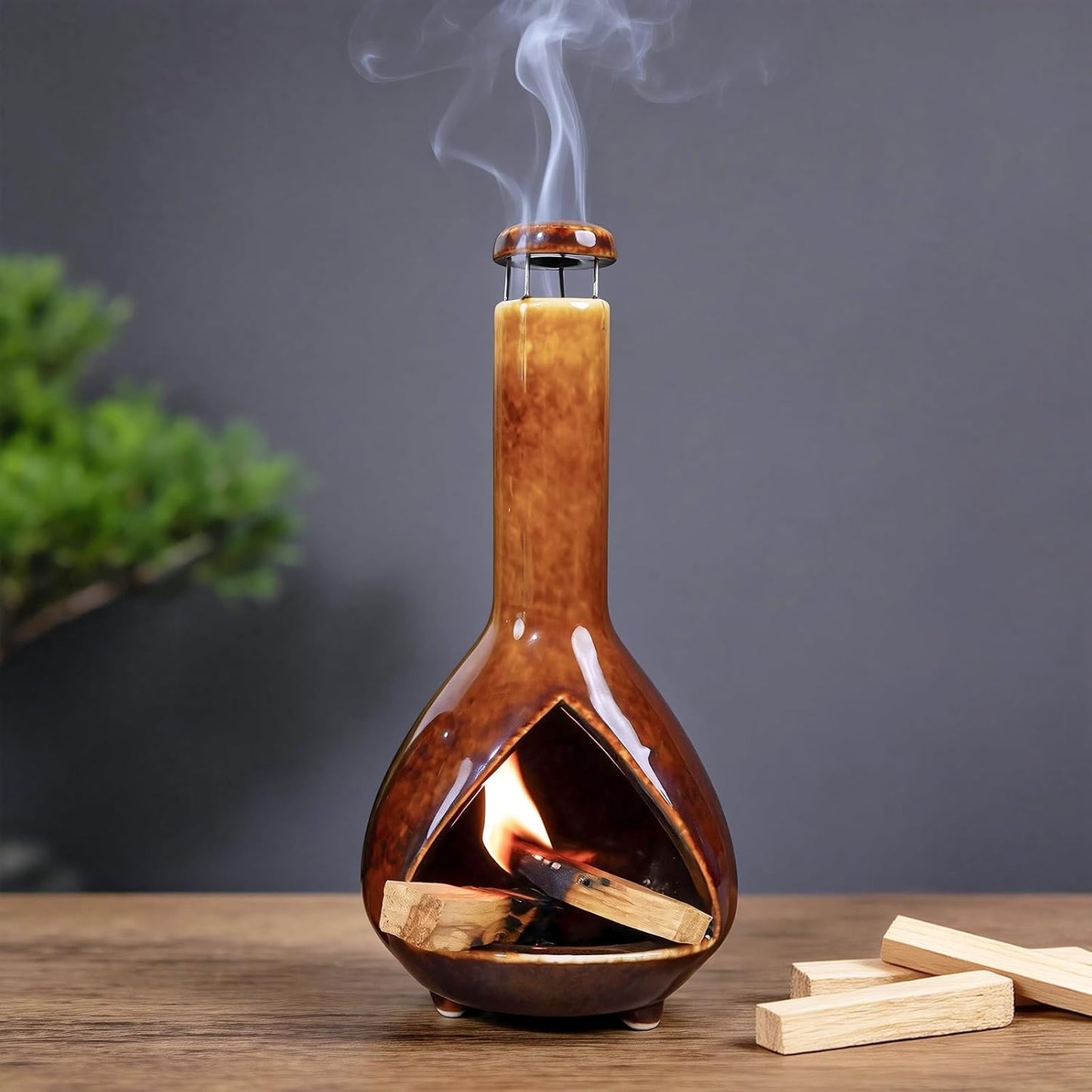 MOUGIGI Premium Ceramic Palo Santo Holder - Mini Chiminea for Sage & Incense - High-Temperature (1200°C) Cleansing Design for Energy Purification - Perfect for Yoga, Meditation, and Aromatherapy