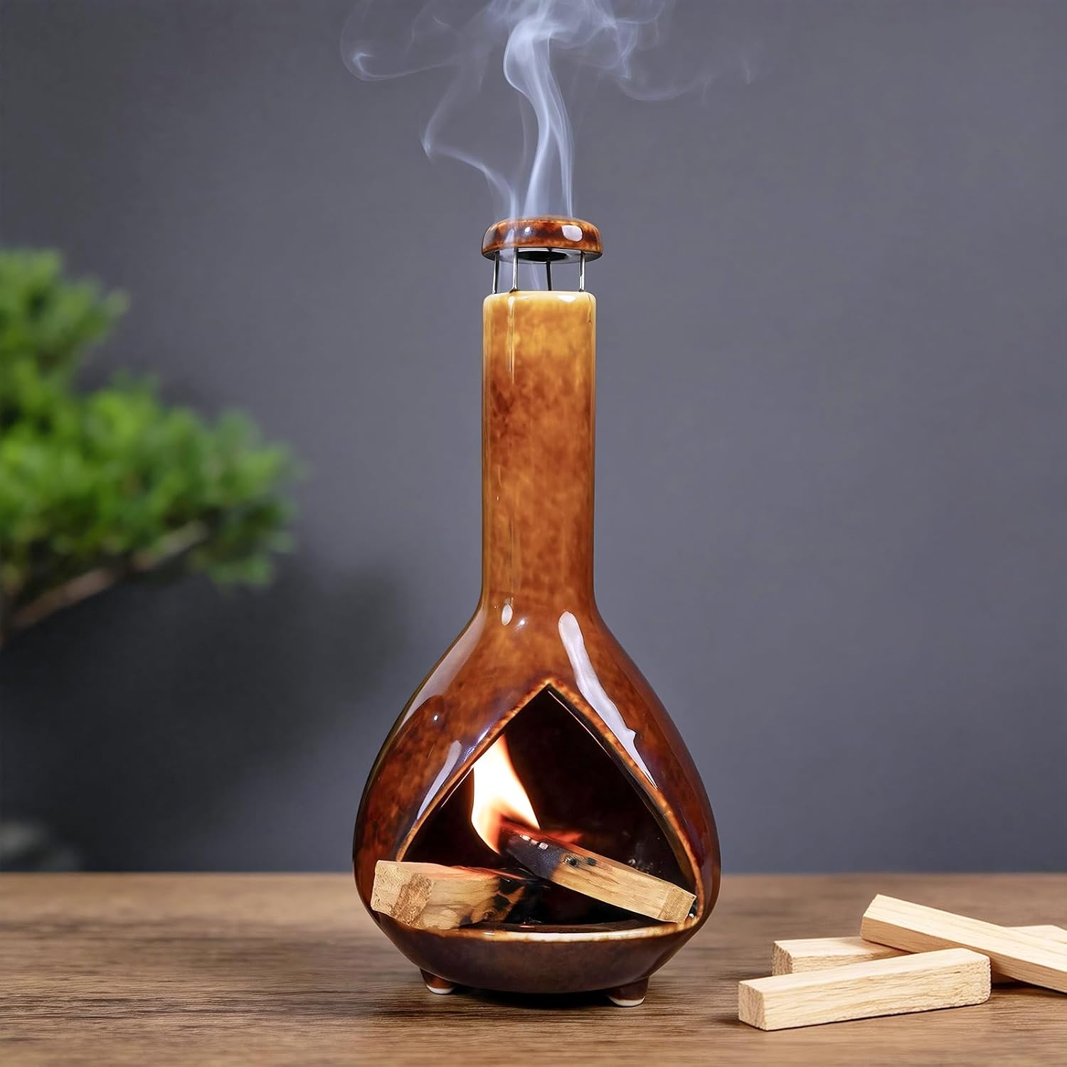 MOUGIGI Premium Ceramic Palo Santo Holder - Mini Chiminea for Sage & Incense - High-Temperature (1200°C) Cleansing Design for Energy Purification - Perfect for Yoga, Meditation, and Aromatherapy