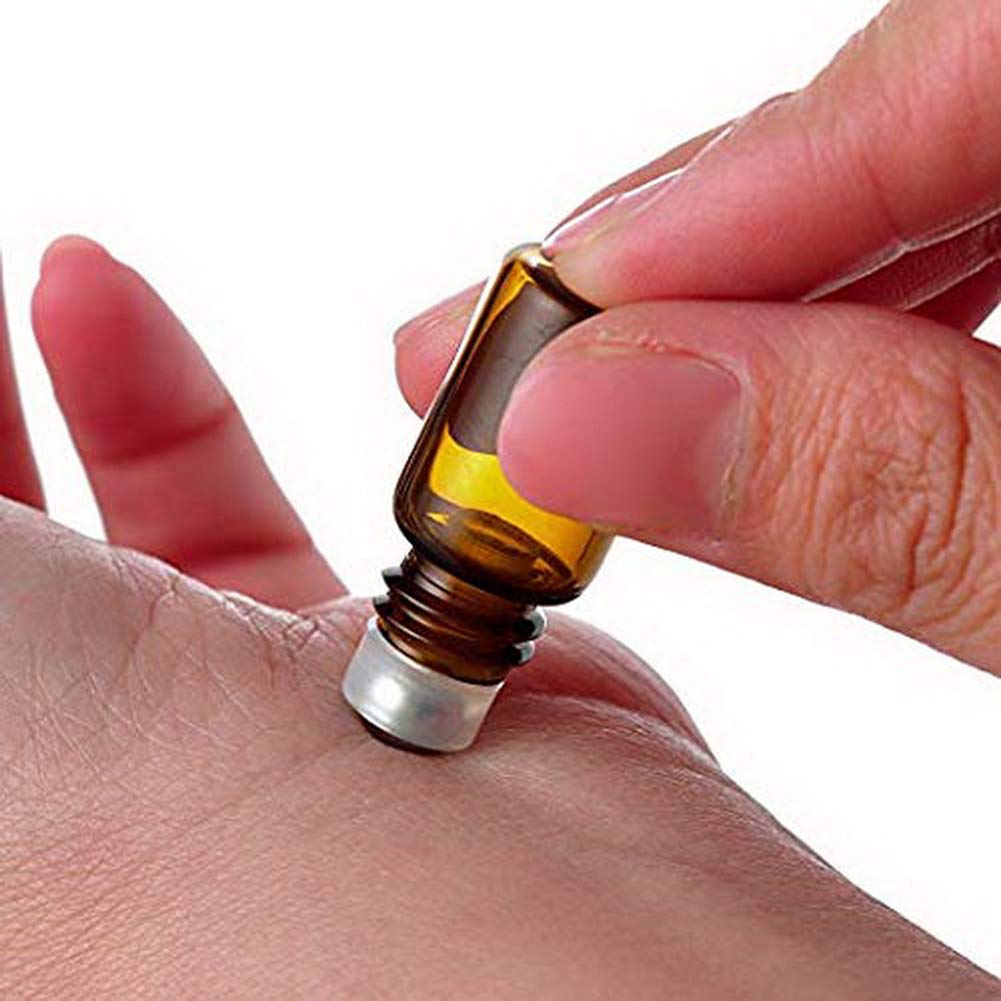 50 Pack 1ml Amber Glass Vials Roll On Bottle,Glass Roller Bottle With Stainless Steel Roller Ball,Black Cap Lid-Perfect Sample For Essential Oils,Aromatherapy,No Leak,Free Opener&Dropper