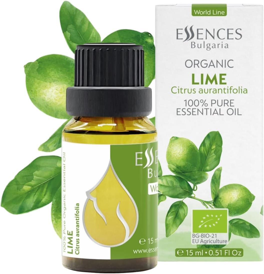 Essences Bulgaria Organic Lime Essential Oil 0.51 Fl Oz 15ml Citrus aurantifolia - 100% Pure Natural Undiluted Therapeutic Grade for Aromatherapy Oil Diffuser Humidifier Hair Growth Skin Care Oil