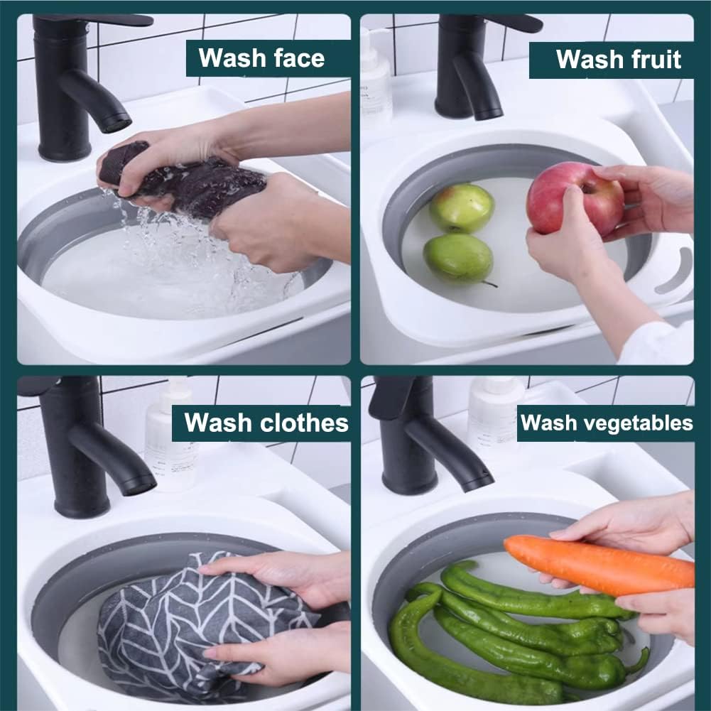 Collapsible Plastic Wash Basin 5L(1.4 Gallon), Kitchen Dishpan, Floding Small Bathtub, Space Saving Plastic Wash Bin for Dorm Camping Supplies Fishing Travel and Home (Grey 1 pcs)