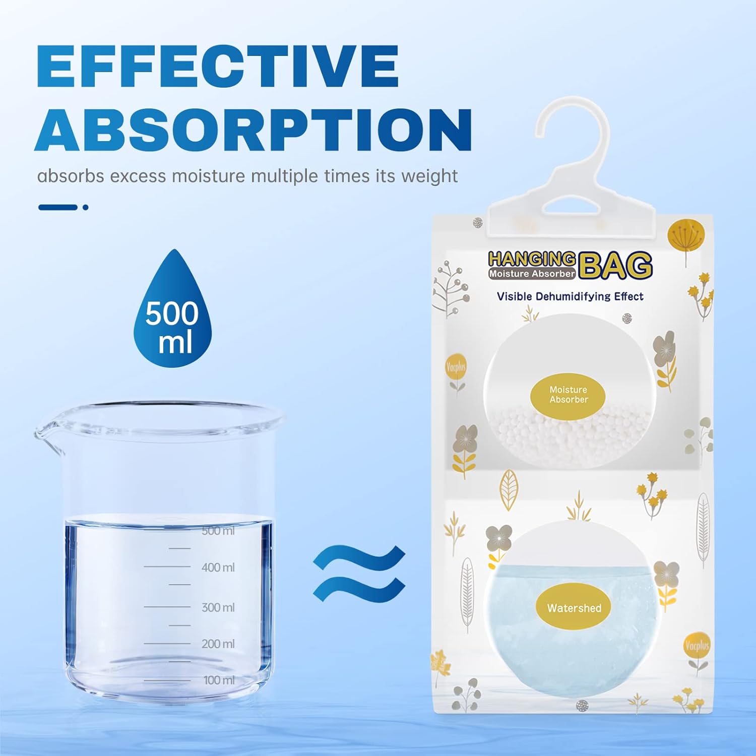Vacplus Moisture Absorbers, Hanging Closet Dehumidifier Bags, Humidity Packs, Desiccant, Closet Dehumidifiers with Fragrance Free, 10 Pack, 9.8 OZ