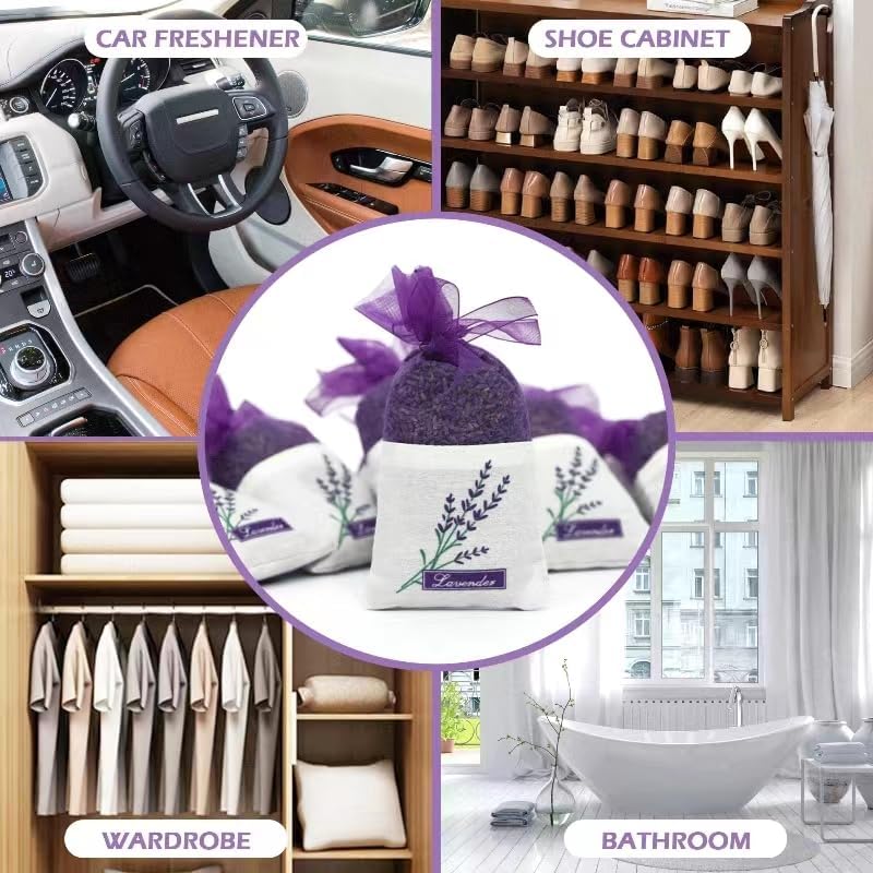 Lavender Sachets Bag for Drawers and Closets，Perfect for Cars, Gym Bags or Anyplace that Needs to Smell Better，Long-Lasting Fresh Scents，Pack of 10