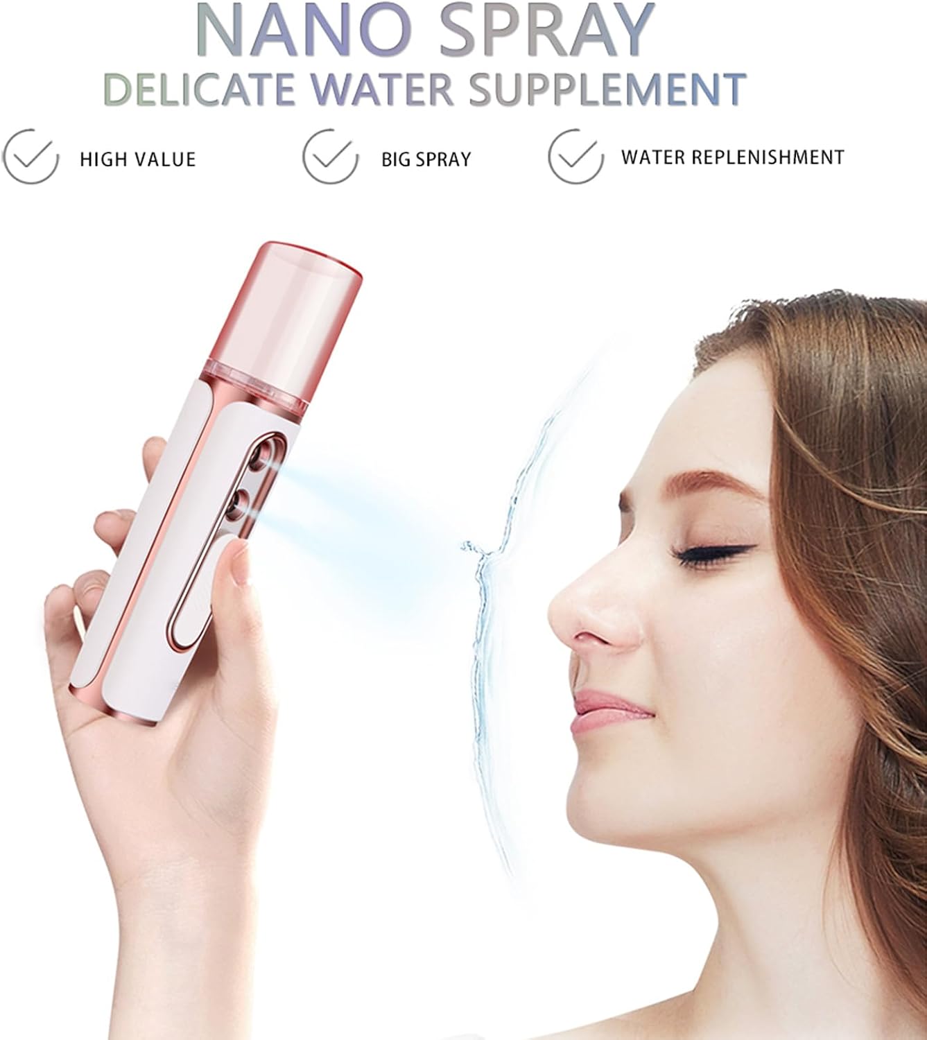 withthesun Nano Facial Mister, Cool Mist Face Steamer with 2 Spray Nozzle, USB Rechargeable, Visual Water Tank, Nano Mister for Eyelash Extensions, Skin Care, Daily Makeup, Deep Hydrating-Pink