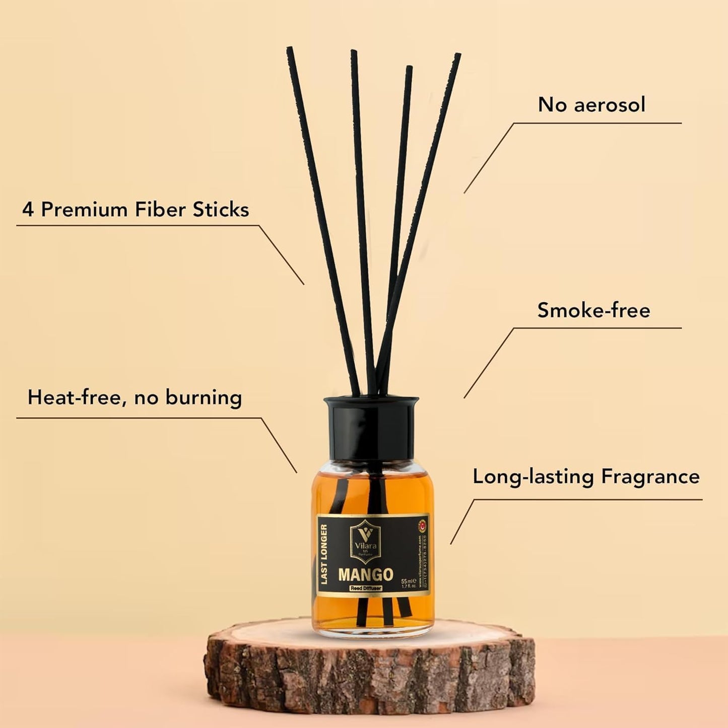 Reed Diffuser Set with Sticks for Home – Bathroom, Bedroom & Office Aromatherapy – Long Lasting Scented Oil Diffuser with Sticks – Luxury Room Fragrance Diffuser 55ml,1.7 fl oz (Mango-Oud-Istanbul)