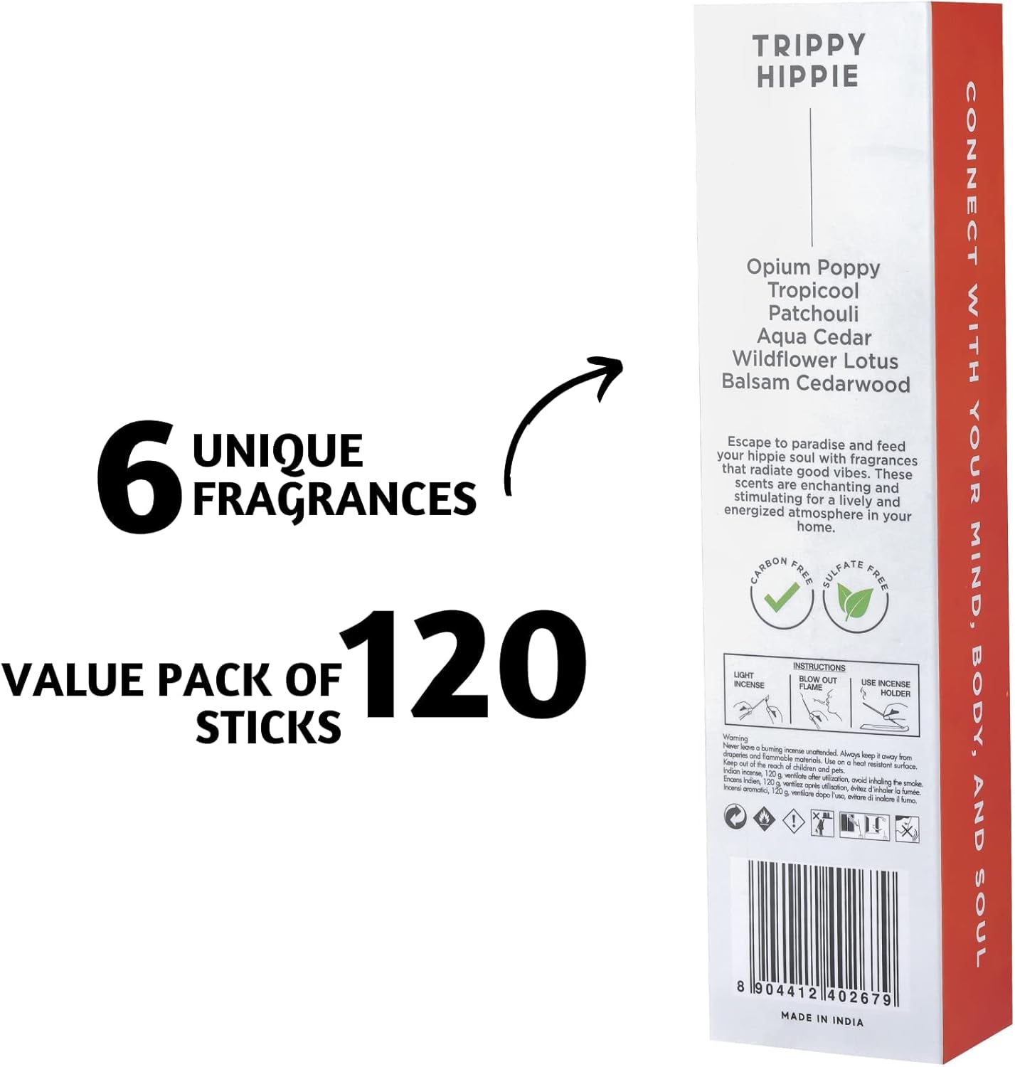 Folkulture Incense Sticks (120 Sticks) | Set of 6 Premium Best Smelling Incense for Negative Energy Cleansing Home | No Charcoal, Organic, Non Toxic, 45 Mins BurnTime Balsam Cedarwood Insence-Sticks