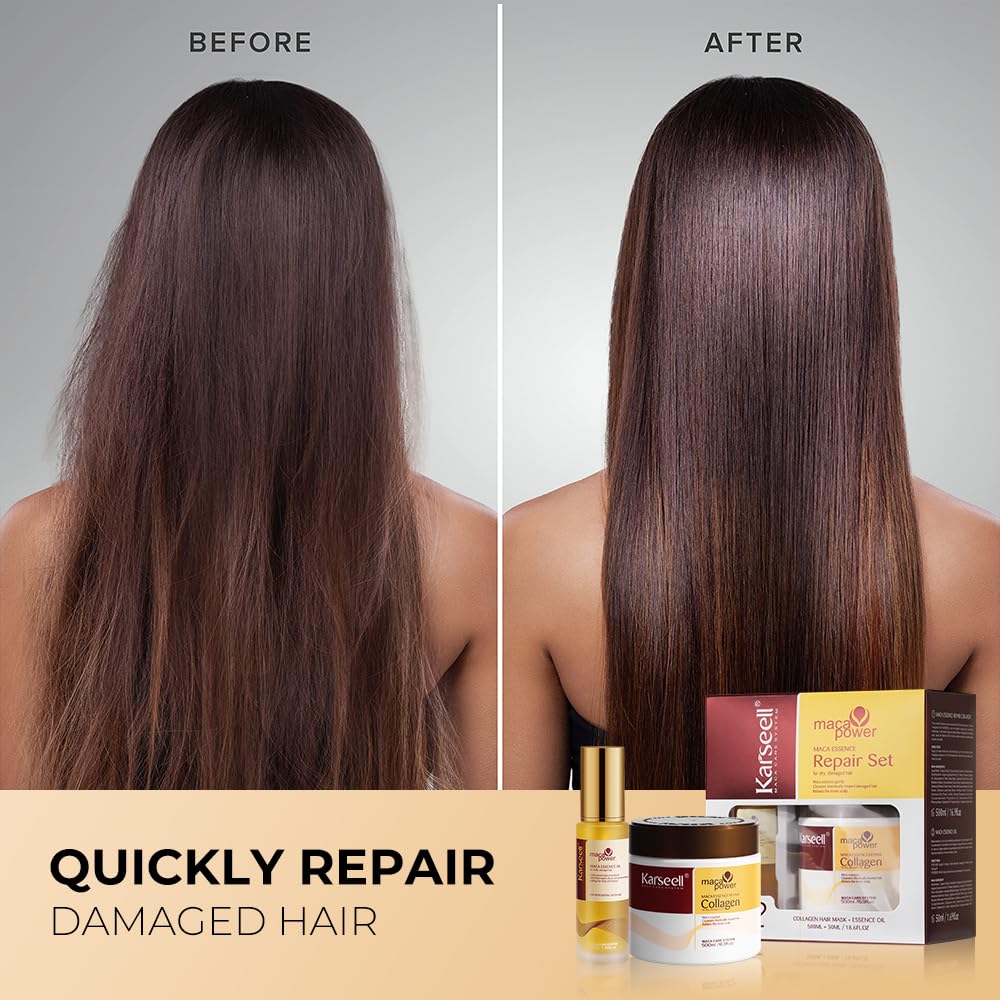 Karseell Collagen Hair Mask & Argan Oil Set, Deep Conditioning Hair Treatment for Dry Damaged Hair, Repair & Moisturize All Hair Types, 16.9 fl oz + 1.69 fl oz