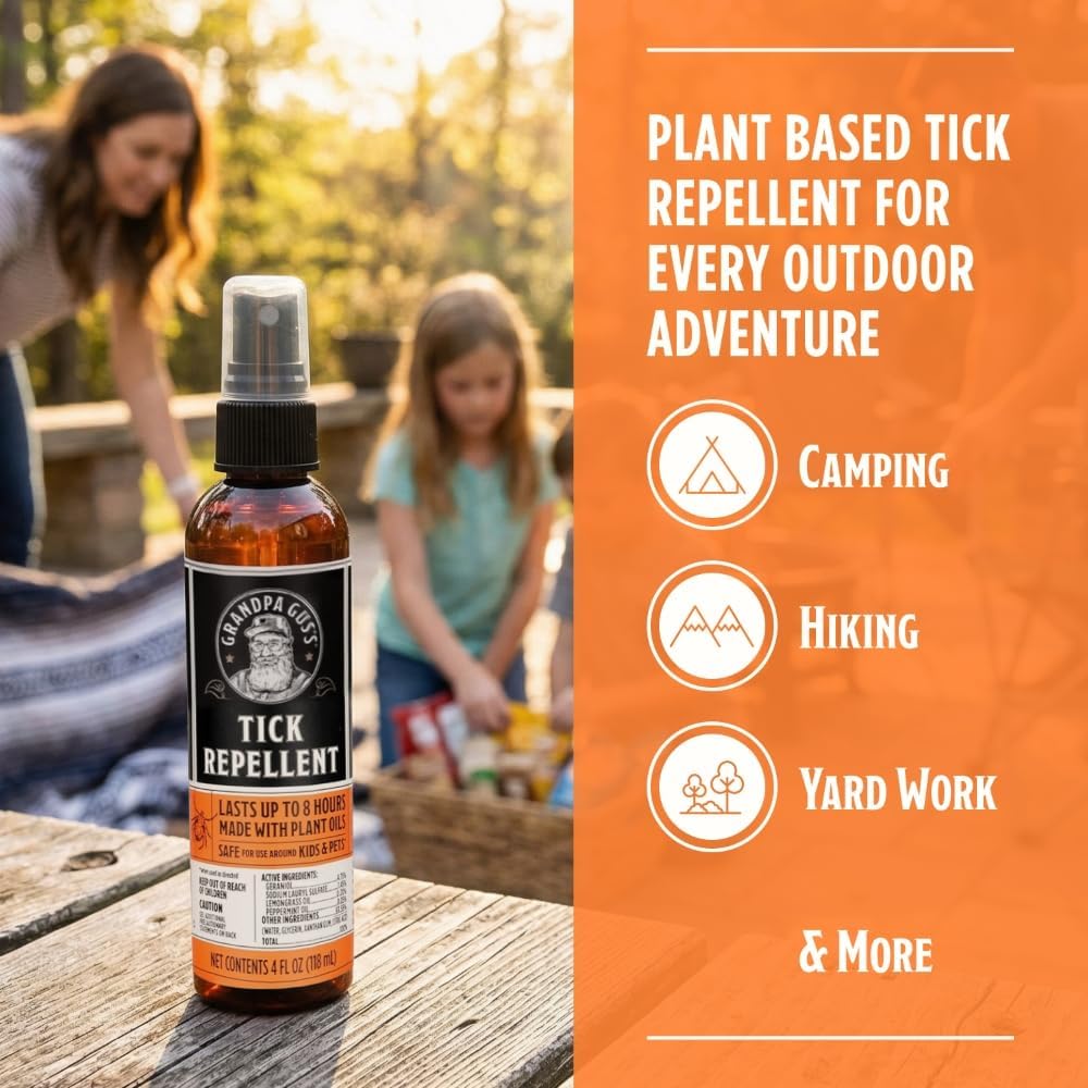 Grandpa Gus's Natural Tick and Mosquito Repellent Spray, DEET-Free, Plant-Based, Up to 8 Hours, Safe for Kids When Used as Directed, 4 oz 2 Pack