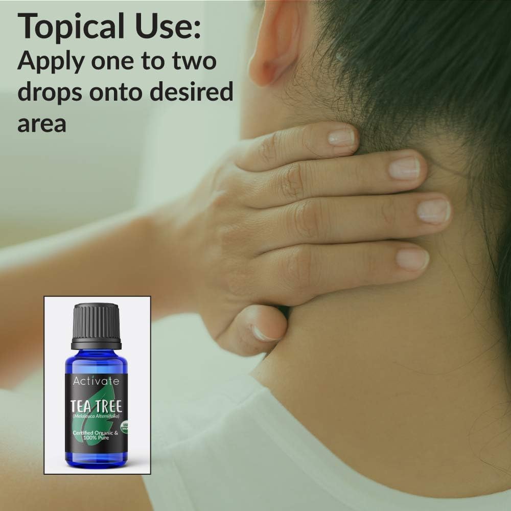 Activate Tea Tree Organic Essential Oil 100% Pure, USDA Certified Organic, Premium Grade, Undiluted, Non-GMO, Therapeutic Natural Oils, Aromatherapy & Diffuser Use 10ml