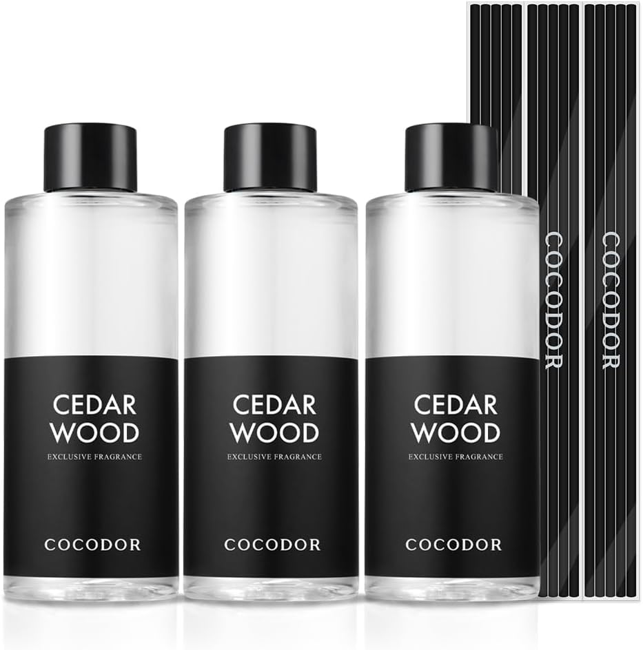 COCODOR Reed Diffuser Oil Refill/Cedar Wood /6.7oz(200ml) / 3 Pack/Aromatherapy, Home Fragrance, Scented Oils, Oils for Reed Diffuser, Bathroom Home Decor