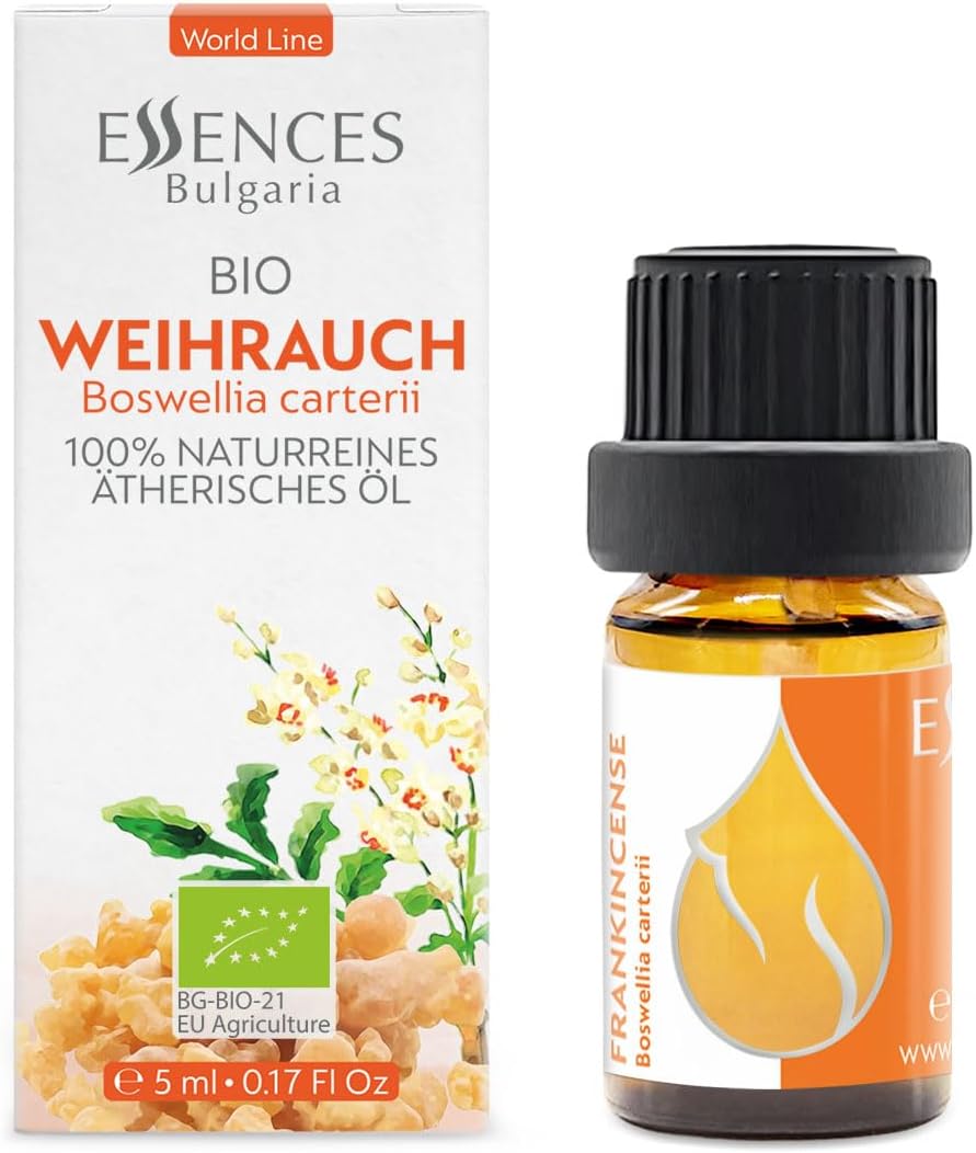 Essences Bulgaria Organic Frankincense Essential Oil 0.17 Fl Oz 5ml Boswellia Carterii - 100% Pure and Natural Undiluted Therapeutic Grade for Aromatherapy with Diffuser or Air Purifier Body Massage