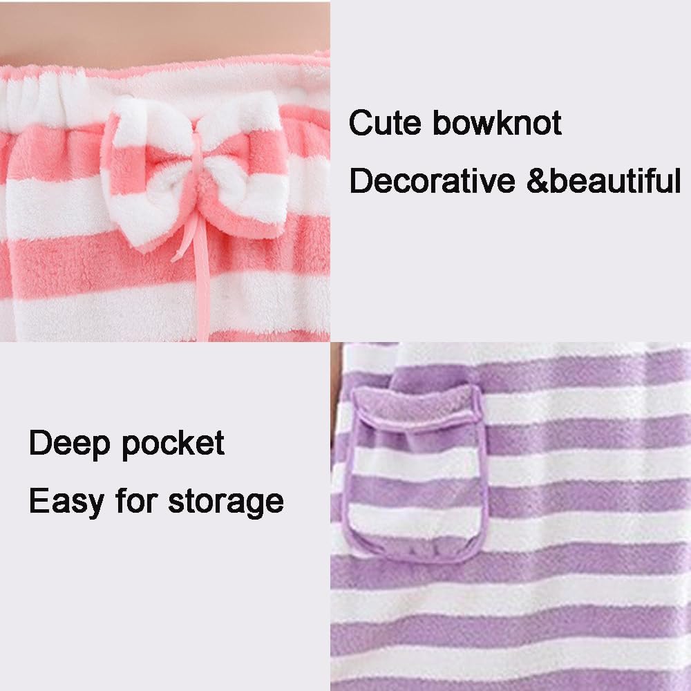 Towel Wrap for Women with Hair Towel, Adjustable Plush Absorbent Shower Spa Bath Wrap + Hair Drying Towel Sets (Purple/White, Medium)