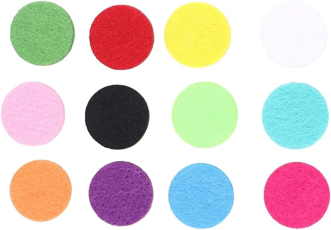 12Pcs Aromatherapy Essential Oil Diffuser Refill Pads Multi-Colored Locket Necklace Replacement Felt Inserts for Car and Home Use