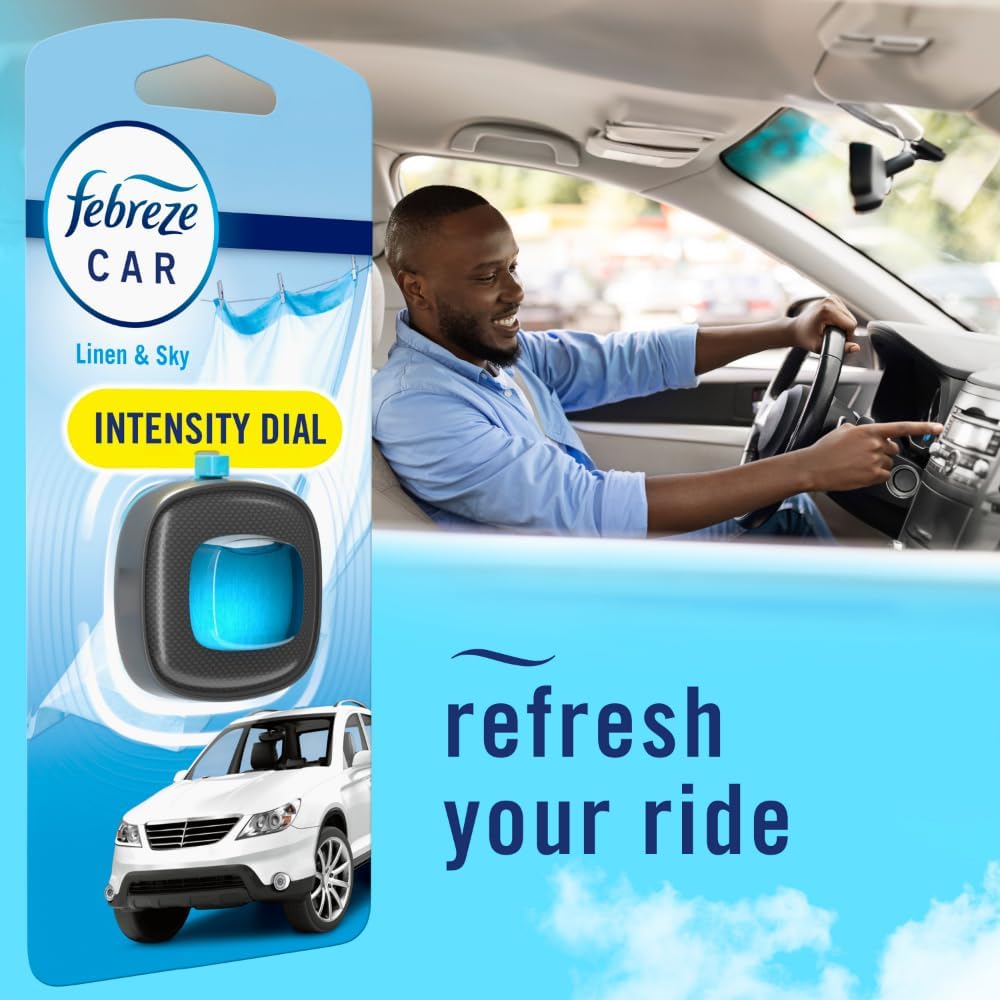 Febreze Car Air Freshener, Odor-Fighting Automotive Vent Clip, Linen & Sky Scent, 3 Count