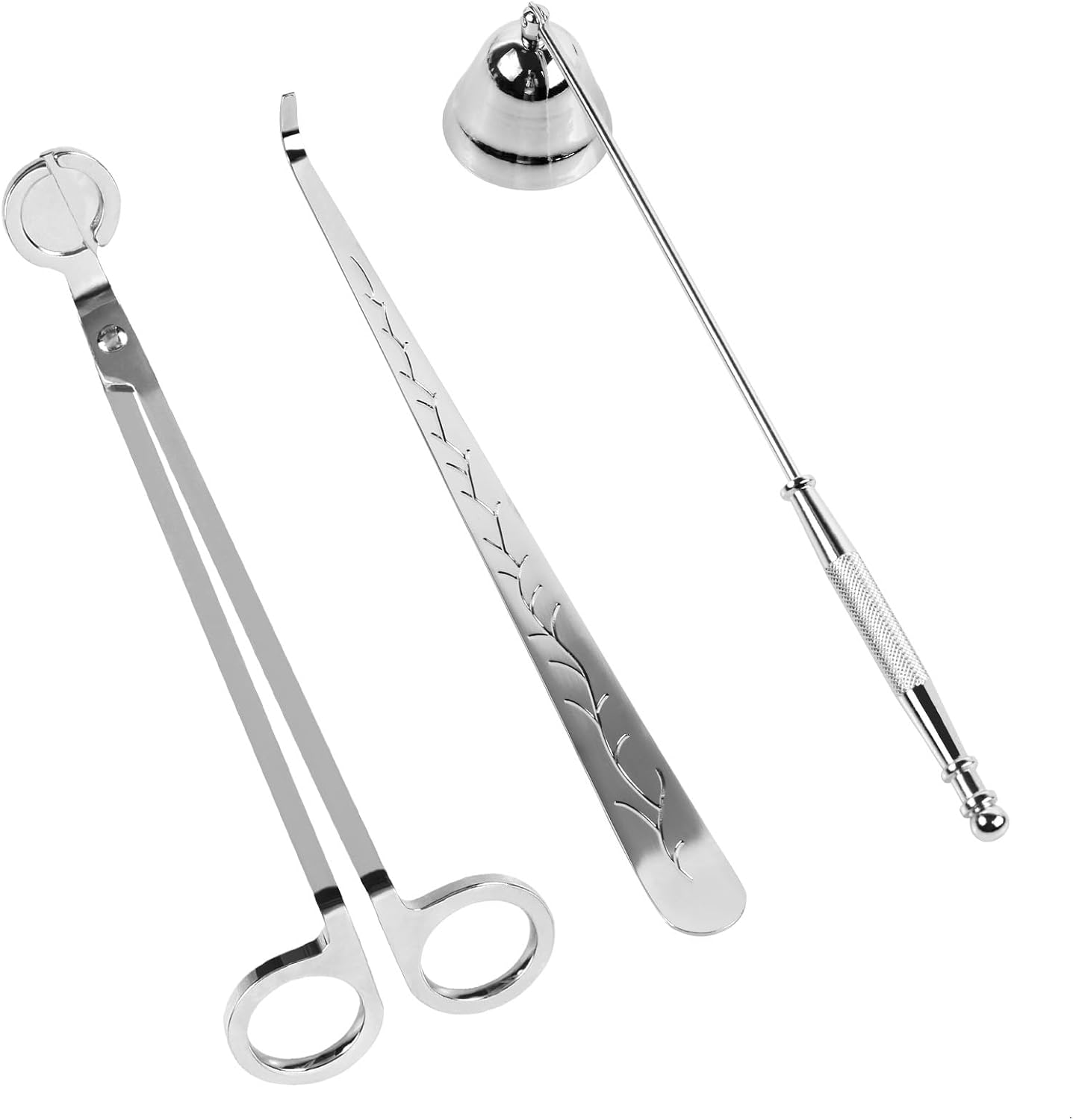 3 in 1 Candle Accessory Set Included Stainless Steel Candle Wick Trimmer,Candle Snuffer,Candle Wick Dipper, Candle Cutter Tool Kit, Silver - 3 Pcs Set