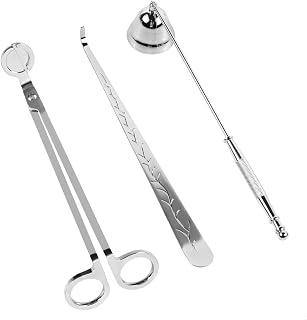 3 in 1 Candle Accessory Set Included Stainless Steel Candle Wick Trimmer,Candle Snuffer,Candle Wick Dipper, Candle Cutter Tool Kit, Silver - 3 Pcs Set