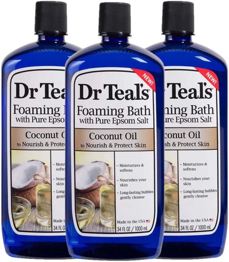 Dr. Teal's Coconut Oil Foaming Bath Gift Set (3 Pack, 34oz Ea.) - Nourish & Protect Coconut Oil Blended with Pure Epsom Salt Calms the Mind & Provides Relief from Daily Aches & Pains