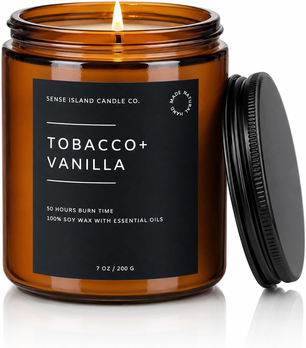 Tobacco Vanilla Scented Candles for Home Scented 50 Hrs Long Lasting 100% Soy Candle Gift for Men & Women