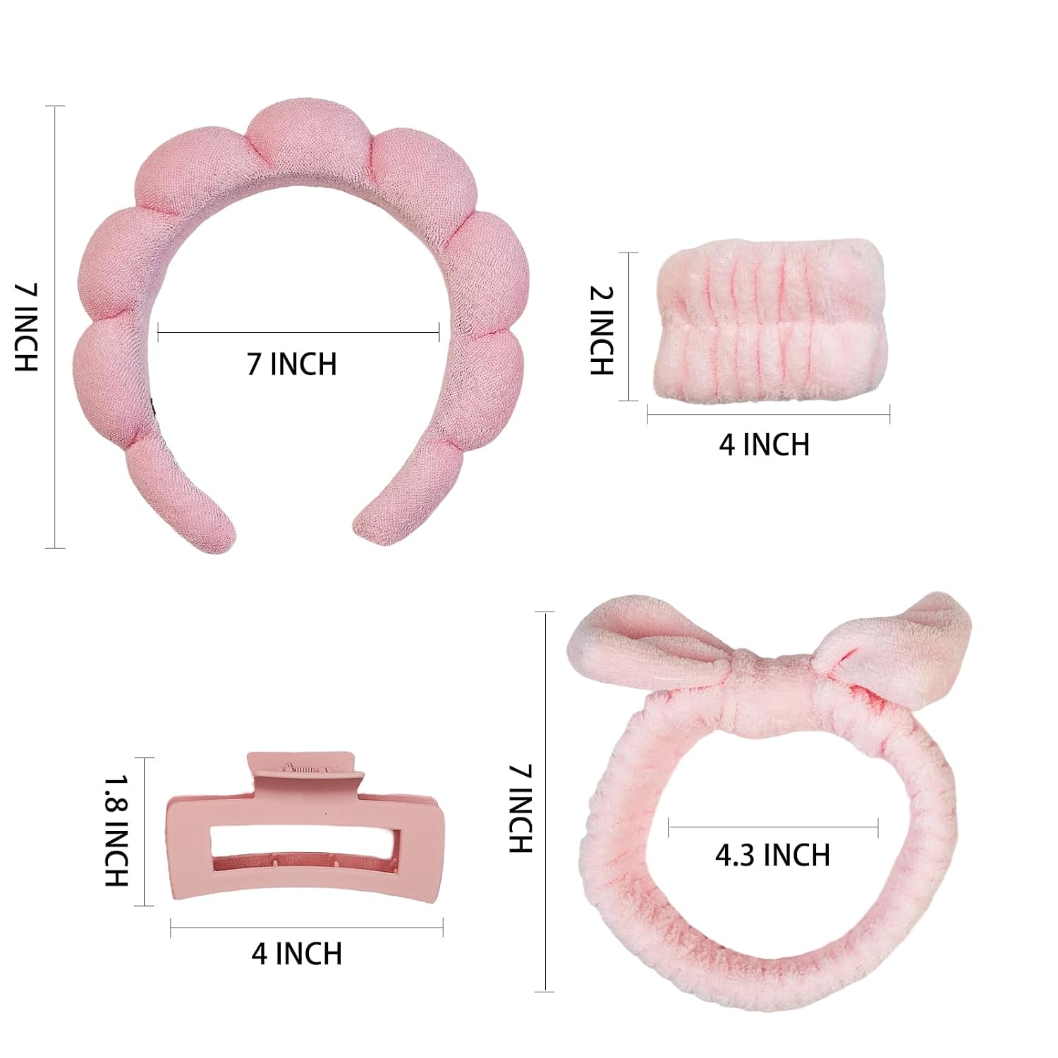 7 Pcs Spa Set, Facial Headband and Wristband Set, Skincare Accessories, College Style Girl Idea Gifts, Hair Accessories for Women and Girls (Pink)