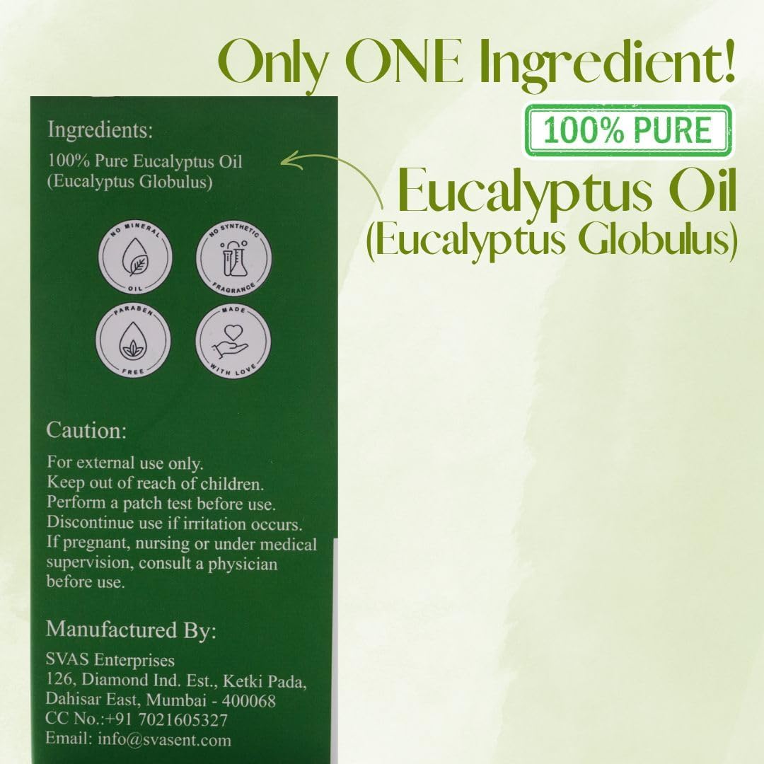 100% Pure Eucalyptus Essential Oil | Natural Congestion Relief, Aromatherapy for Breathing Comfort, Muscle Massage & Home Freshness – Undiluted Therapeutic Grade – 1 fl oz, 30 ML