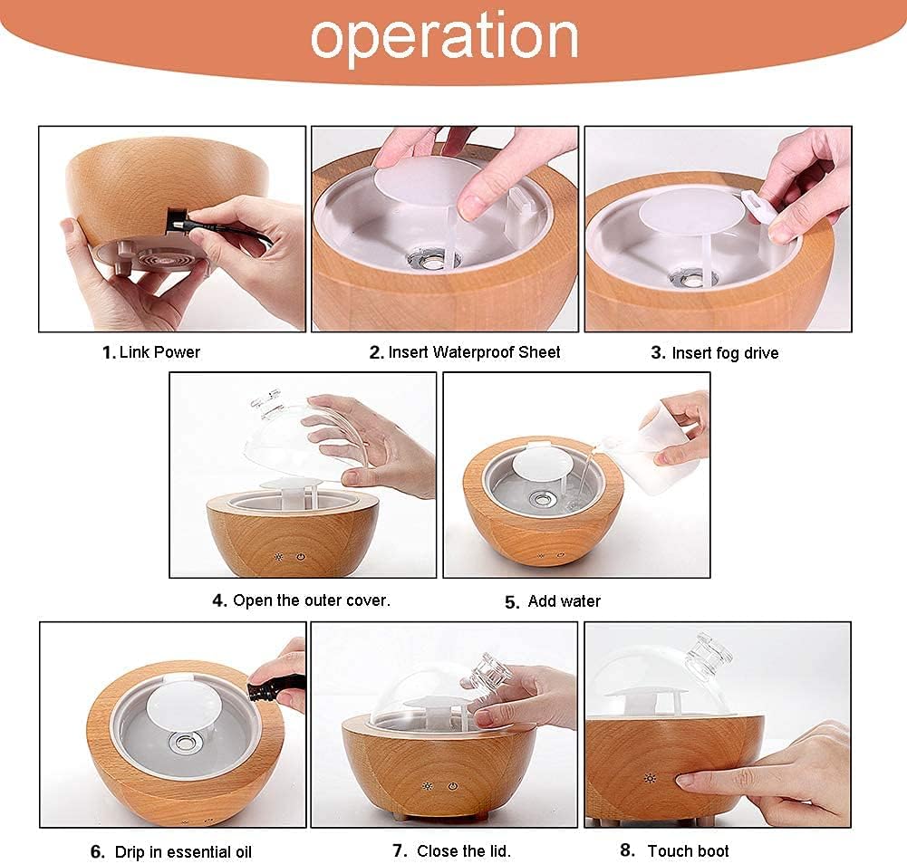 Glass Aromatherapy Essential Oil Diffuser, 200ml Natural Wood Base, Desktop Ultrasonic Aroma Diffuse Essential Oil Humidifier,LED Light Available in 7 Colors, Suitable for Home Office Bedroom