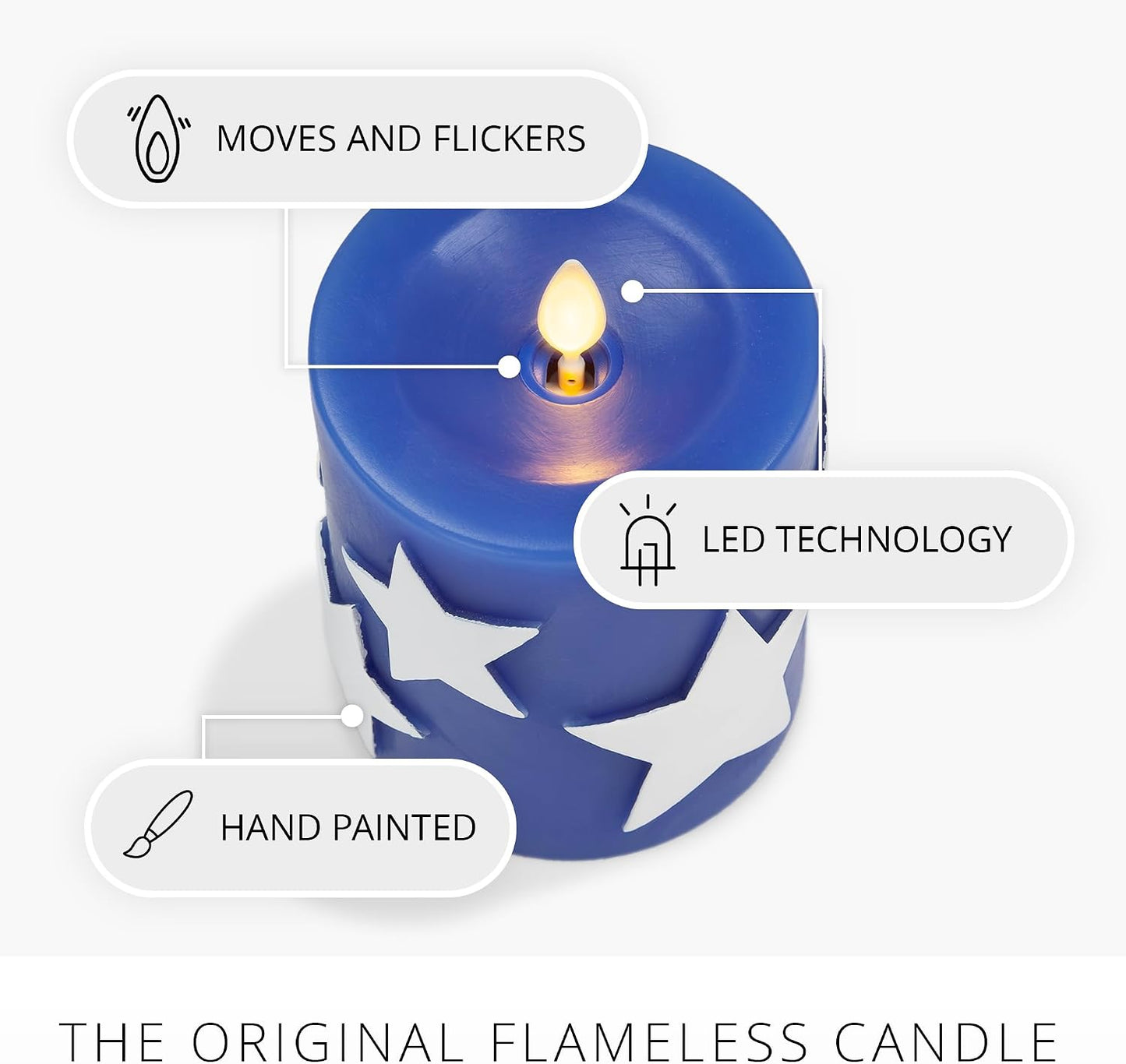 Luminara Flameless LED Stars & Stripes, 2 Patriotic Americana Pillar Candles, Timer, Remote Ready, American Flag Design for July 4th Memorial Day