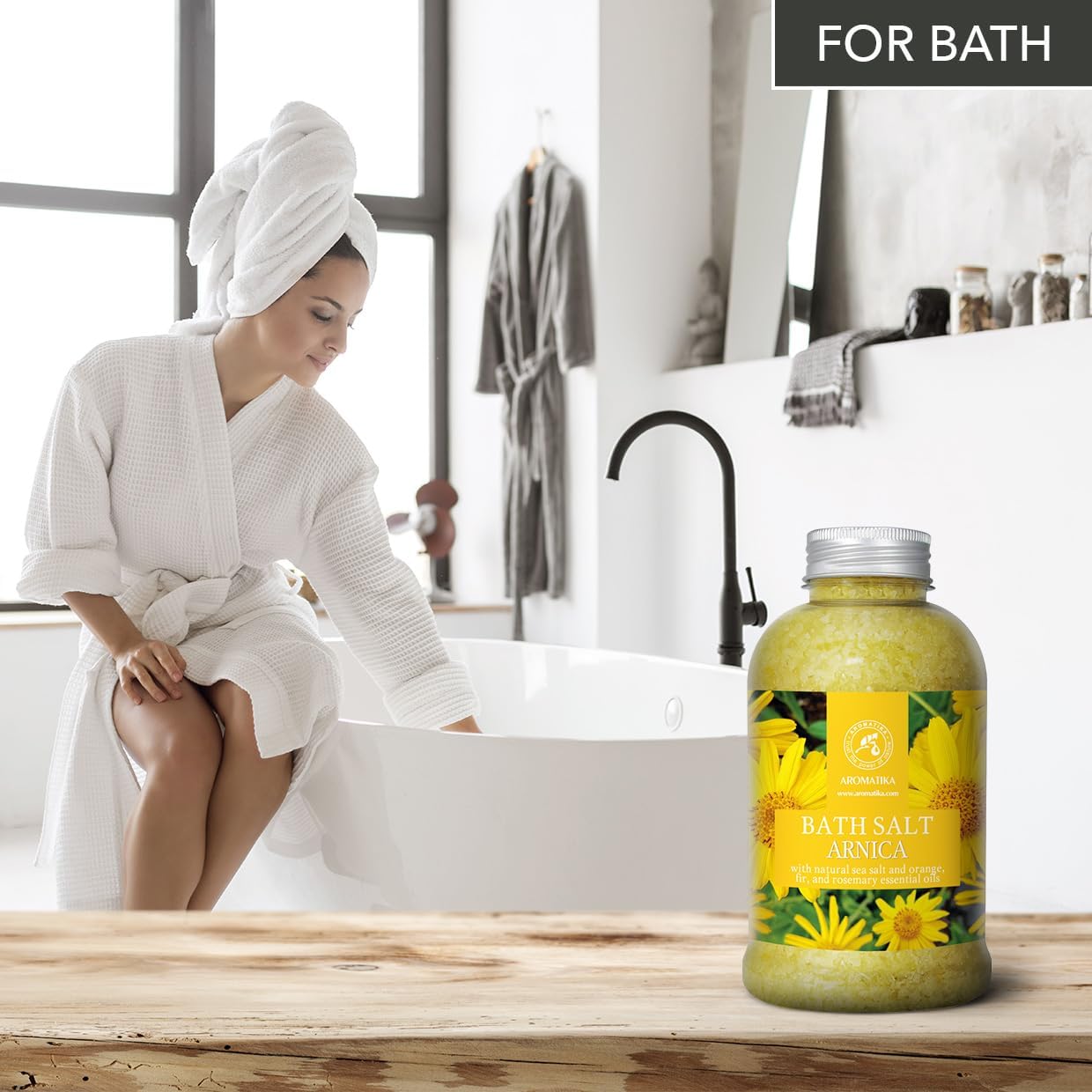 Arnica Bath Salts 21.16 Oz - 100% Natural Rosemary Orange and Fir Essential Oils - Sea Salt Arnica 600g - Best for Bath - Good Sleep - Relaxing - Body Care - Beauty