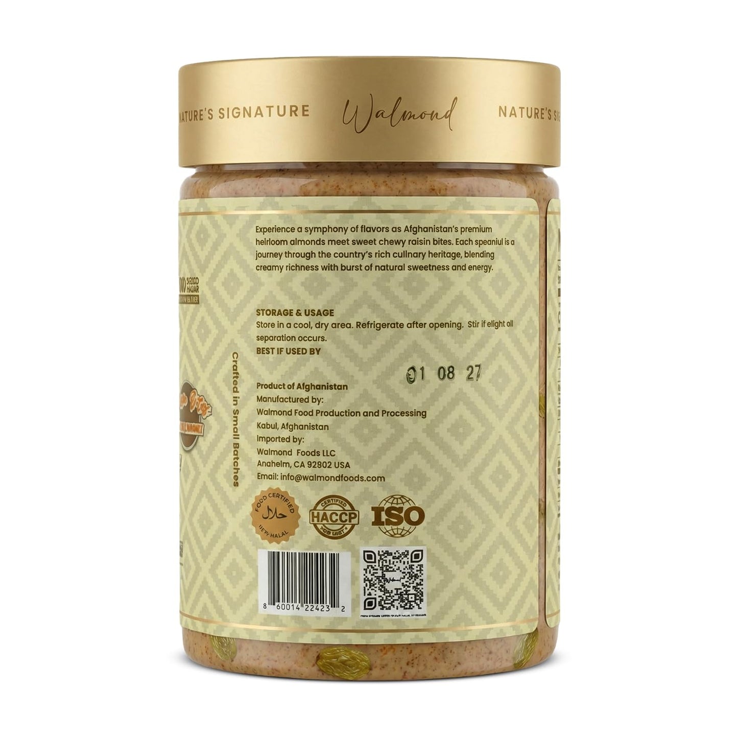 Walmond Almond Butter Fruity, Afghan Heirloom Almonds with Real Golden Raisin Bites, Lightly Fruit Sweetened, 6g Protein, No Added Sugar, No Palm Oil, NON-GMO Halal HACCP Certified, Keto Vegan, 16oz