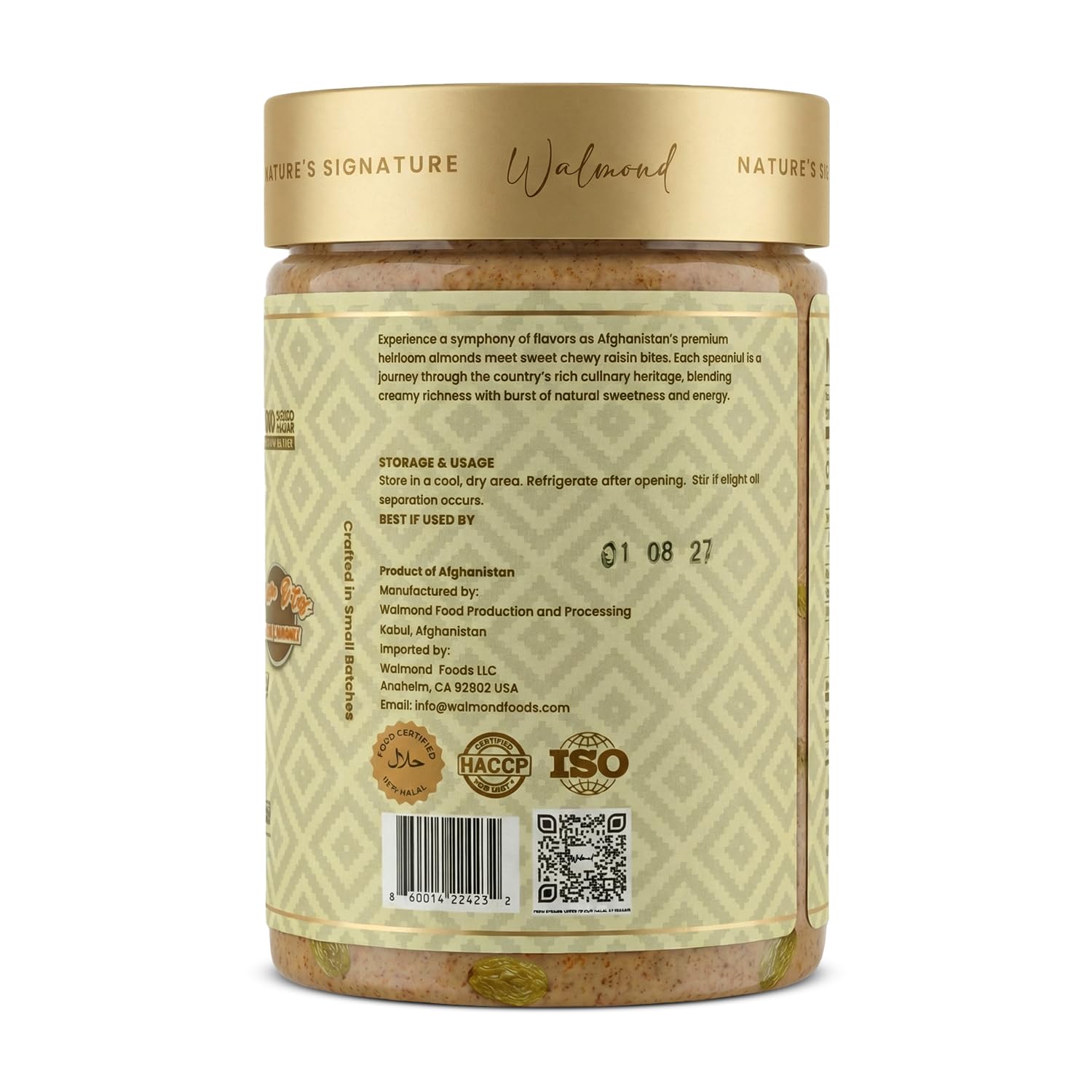 Walmond Almond Butter Fruity, Afghan Heirloom Almonds with Real Golden Raisin Bites, Lightly Fruit Sweetened, 6g Protein, No Added Sugar, No Palm Oil, NON-GMO Halal HACCP Certified, Keto Vegan, 16oz