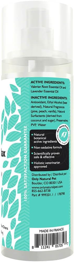 Only Natural Pet Just Relax Botanical Behavior Calming Spray for Dogs - Naturally Calms Anxious Behavior - 3.4 oz Spray