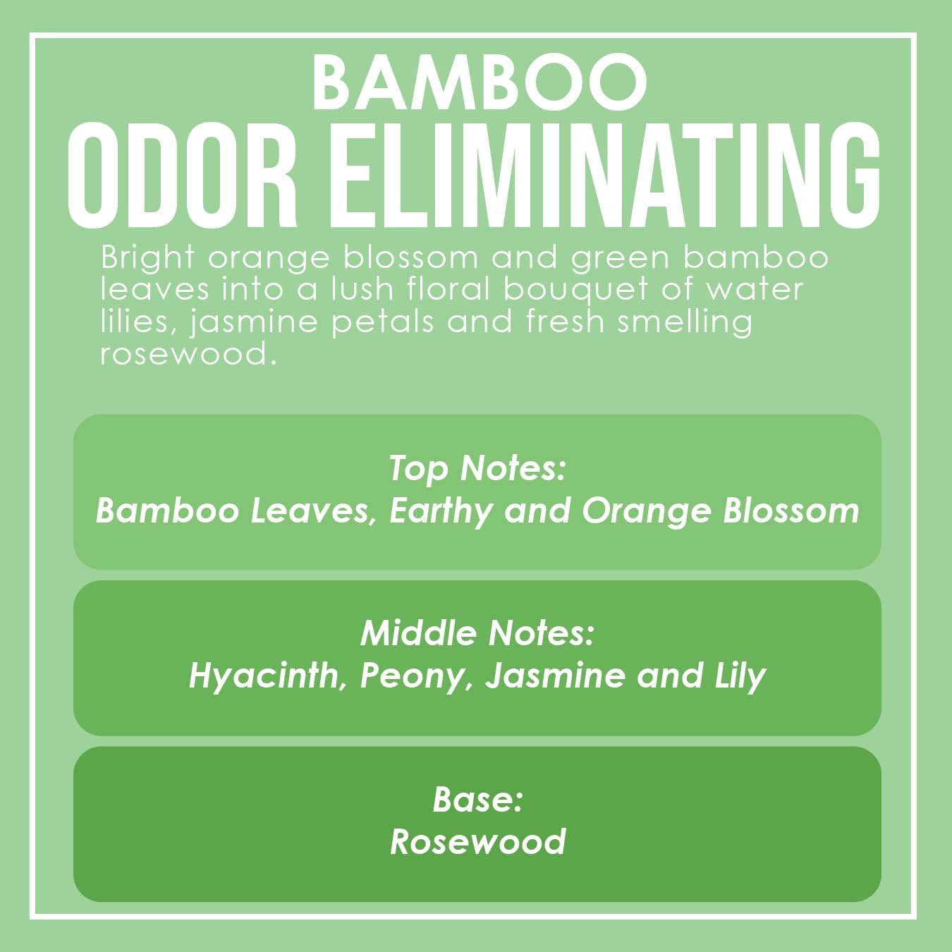 Bamboo Odor Eliminating Highly Fragranced Candle - Eliminates 95% of Pet, Smoke, Food, and Other Smells Quickly - Up to 80 Hour Burn time - 12 Ounce Premium Soy Blend