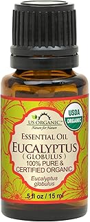 US Organic 100% Pure Eucalyptus Essential Oil (Globulus) - USDA Certified Organic, Steam Distilled - W/Euro droppers (More Size Variations Available) (15 ml / .5 fl oz)