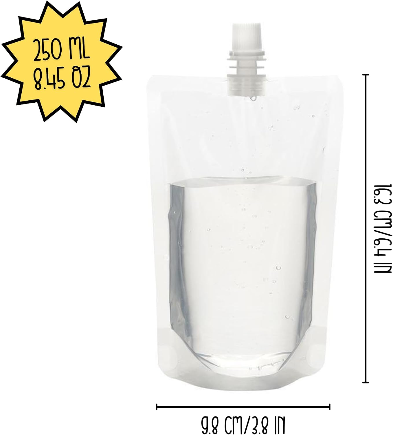 Squeezable Wax Melt Pouches 250ml / 8.45oz 20pk Bags for Liquid Squeezy Food Grade Reusable Drink Bags Cruise Flask Events Book Liquor Empty Concealable