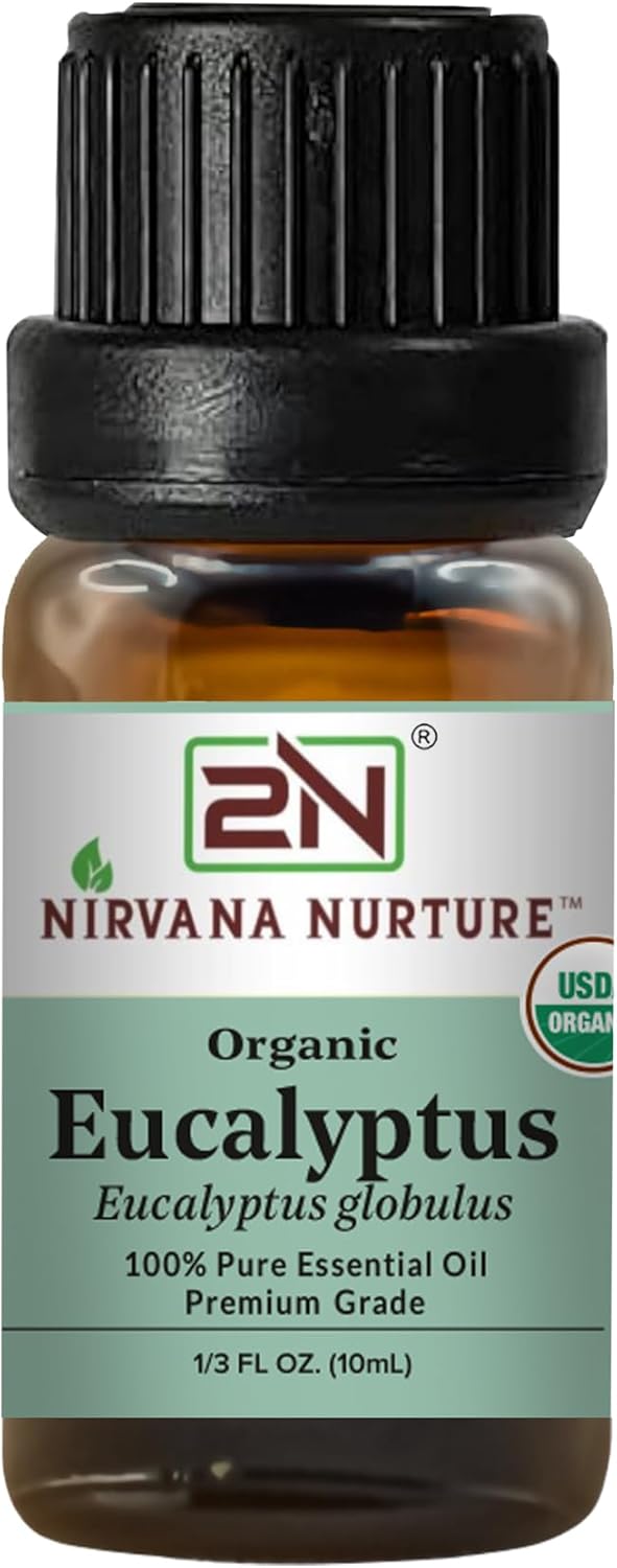 Eucalyptus Essential Oil, USDA Certified Organic, 100% Pure Undiluted, Aromatherapy Oil for Diffuser, Hair & Skin Care