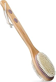 MainBasics Back Scrubber Shower Brush Long Handle Dual Sided Body Brush with Exfoliating Soft Bristles for Back Scrubbing Deep Cleaning and Body Wash (Lavender)