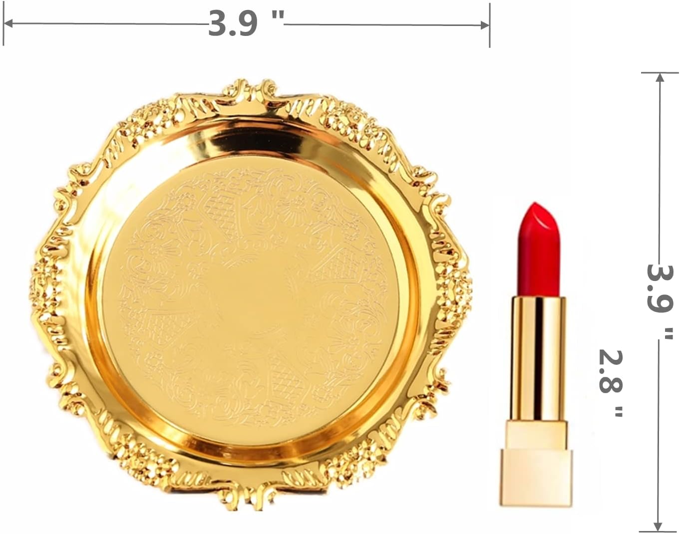 Round Storage Tray Necklace Tray Jewelry Holder Organizer Dessert Plate Fruit DishRing Dish Organizer Holder Home Decor Wedding Gift for Perfume Candle Holiday Party (Golden, Mini)