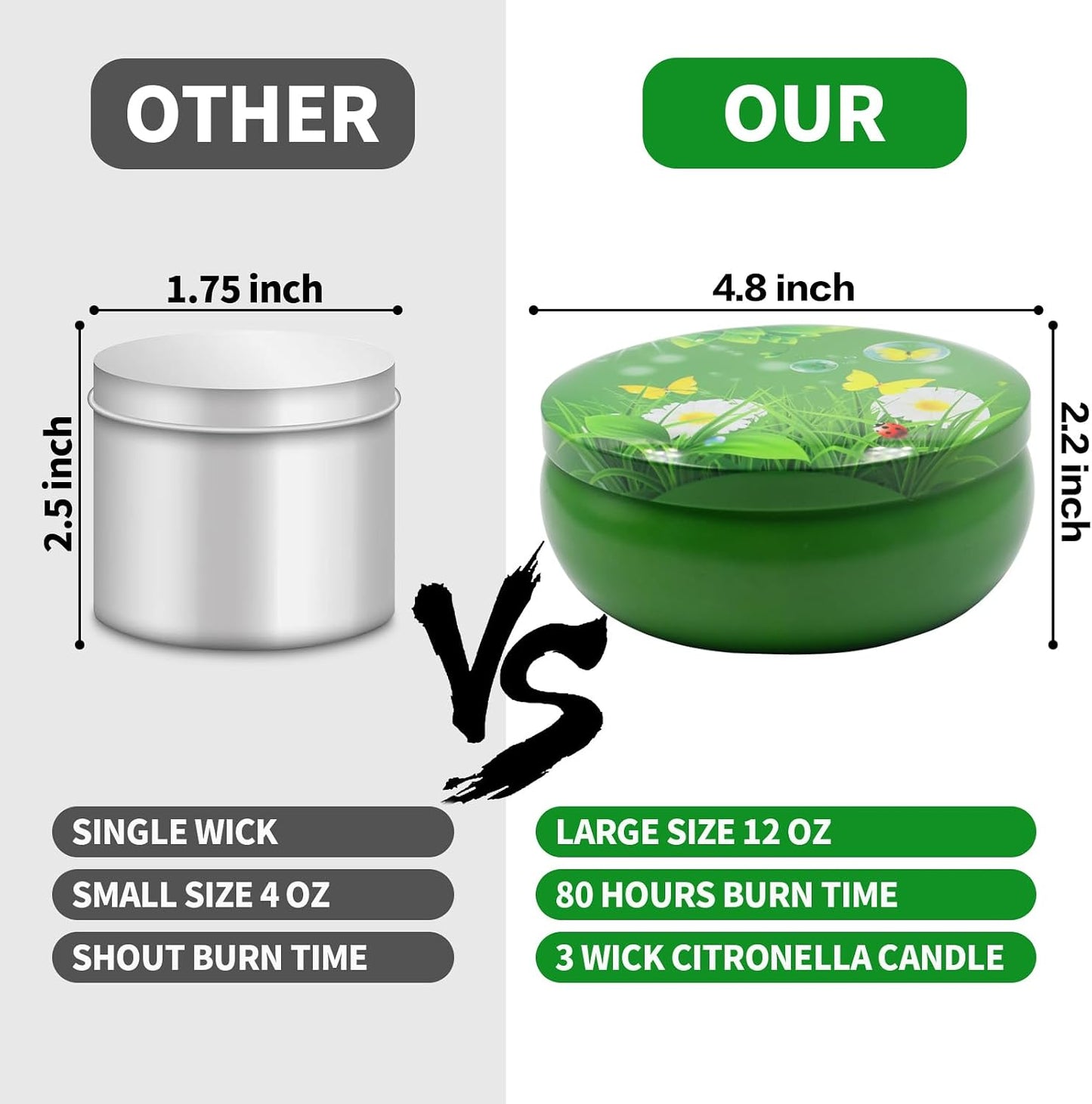 Citronella Candles Outdoor, Large Citronella Candle Set of 3, 12 oz 3 Wick Soy Candles with Natural Citronella Oil, 240 Hours Burn Time for Patio, Backyard, Deck, Garden, Camping, Summer Nights