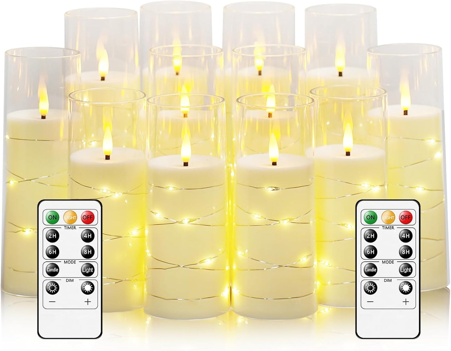 Sasigeiaa Flameless Candles with Embedded Star String - Battery Operated LED Candles, with Remote,12 Ivory Flickering Candles for Christmas, Weddings, Home Decor & Party,(D 2.3"×H 5" 6" 7")