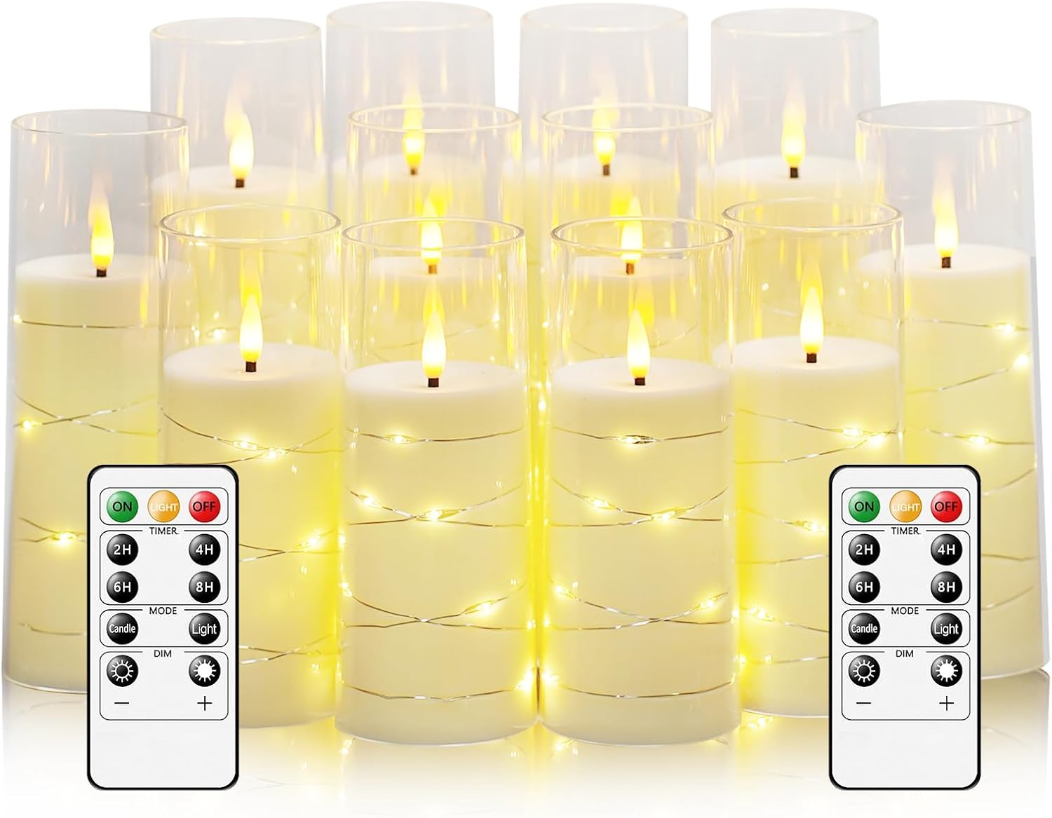 Sasigeiaa Flameless Candles with Embedded Star String - Battery Operated LED Candles, with Remote,12 Ivory Flickering Candles for Christmas, Weddings, Home Decor & Party,(D 2.3"×H 5" 6" 7")