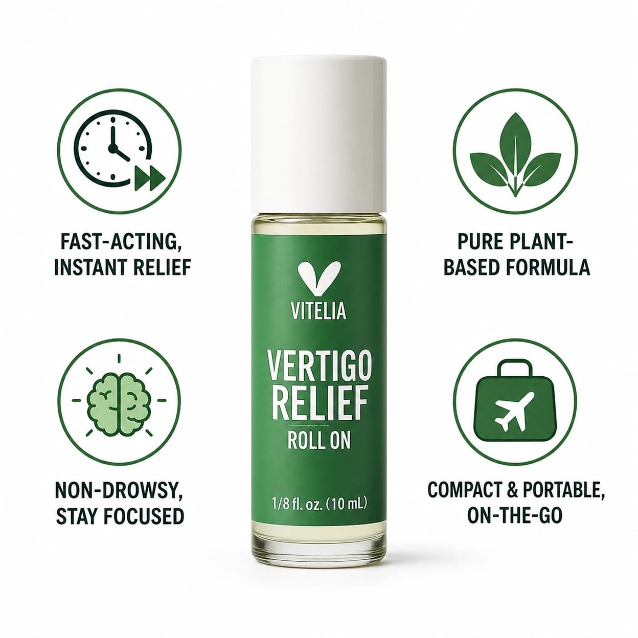 Vertigo Relief Anti-Dizzy Roll On – Botanical Essential Oil Blend for Balance Support, Non-Drowsy, Portable Anti-Dizzy Comfort, Easy Apply for Daily Use, 10ML (1PC)