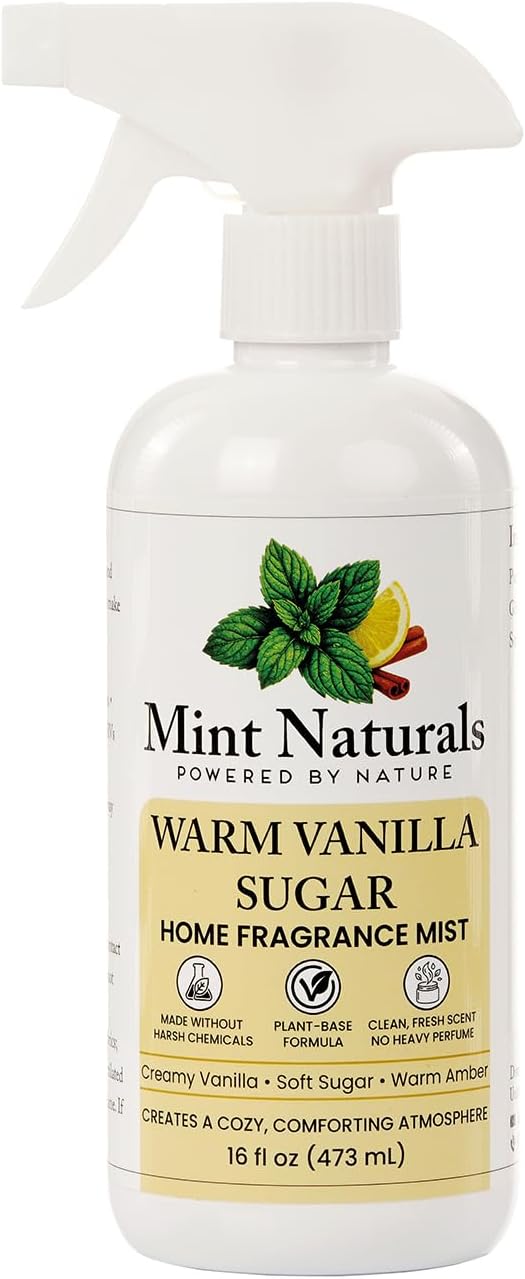 Natural Vanilla Room Spray & Odor Eliminator - Warm Sugar Scent 16oz | Cozy Vanilla Sugar Fragrance Mist, Plant-Based, Non-Toxic, Home Office Car Bathroom, Made in USA by Mint Naturals