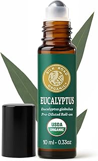 Silk Road Organic Eucalyptus Essential Oil Roll On, USDA Certified - Respiratory Health, Colds, Cough, Sinus & Allergy Congestion - 10 ml Aromatherapy Roller - Always Pure, Always Organic
