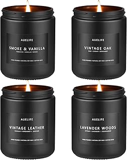 Scented Candles Set | Men Candle Set, Scented Candles for Home, Gifts for Men Aromatherapy Gift Set - 4 Pack Manly Gifts for Dad Fathers Day, Soy Candle of Leather/Smoke & Vanilla/Oak/Lavender