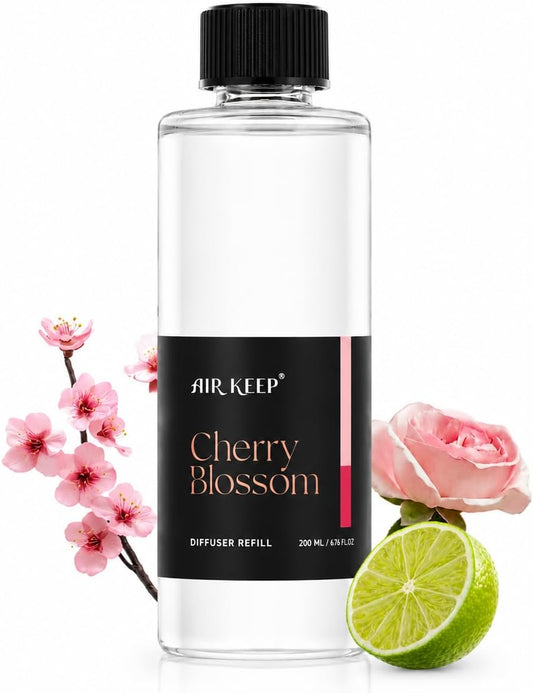 Airkeep Cherry Blossom Reed Diffuser Refill – 6.76 fl oz – Premium Scented Oil for Home Aromatherapy – Long-Lasting Fragrance for Reed Diffusers – Perfect for Bathroom, Bedroom &amp; Home Decor