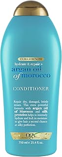 OGX Extra Strength Hydrate & Repair + Argan Oil of Morocco Conditioner for Dry, Damaged Hair, Cold-Pressed Argan Oil to Moisturize Hair, Paraben-Free, Sulfate-Free Surfactants, 25.4 Fl Oz