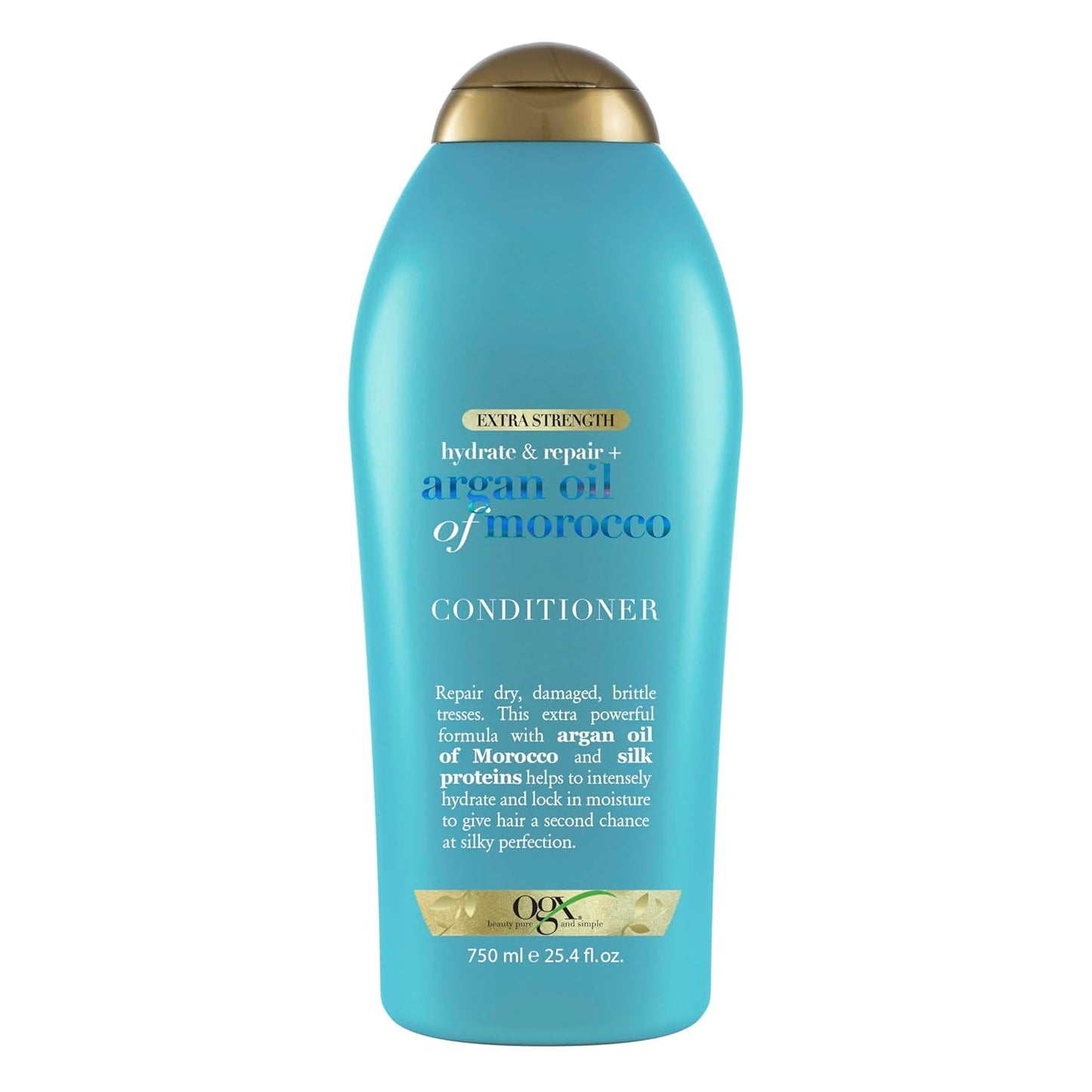 OGX Extra Strength Hydrate & Repair + Argan Oil of Morocco Conditioner for Dry, Damaged Hair, Cold-Pressed Argan Oil to Moisturize Hair, Paraben-Free, Sulfate-Free Surfactants, 25.4 Fl Oz